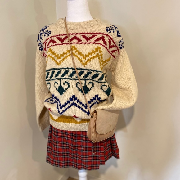 Vintage Hand-Knit Nordic Pullover – Women’s S/M – Bright Après-Ski Charm - Picture 1 of 8